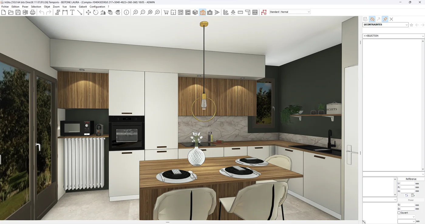 Vue 3D d'une cuisine dans InSitu prête à être exportée vers RenderThink